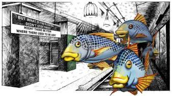 In a world transformed by endless flooding, fish now swim through subway stations once filled with air. This surreal vision challenges our perception of urban life and nature’s resilience.